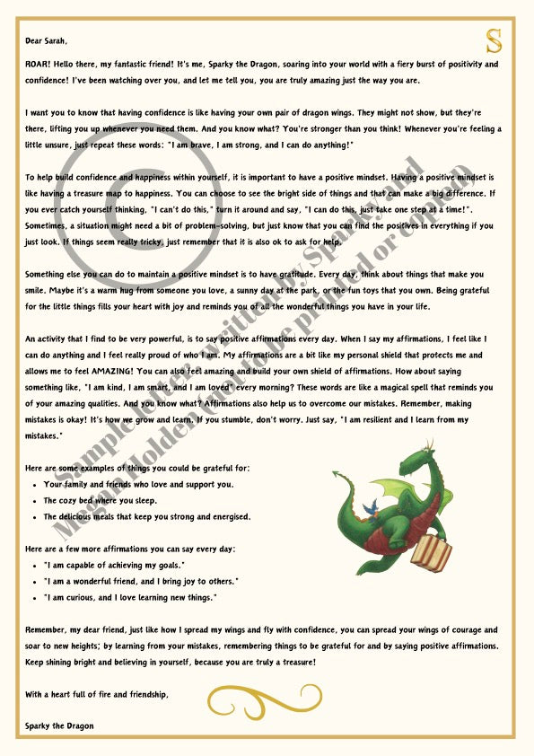 Personalised Inspirational Letter from Sparky The Dragon
